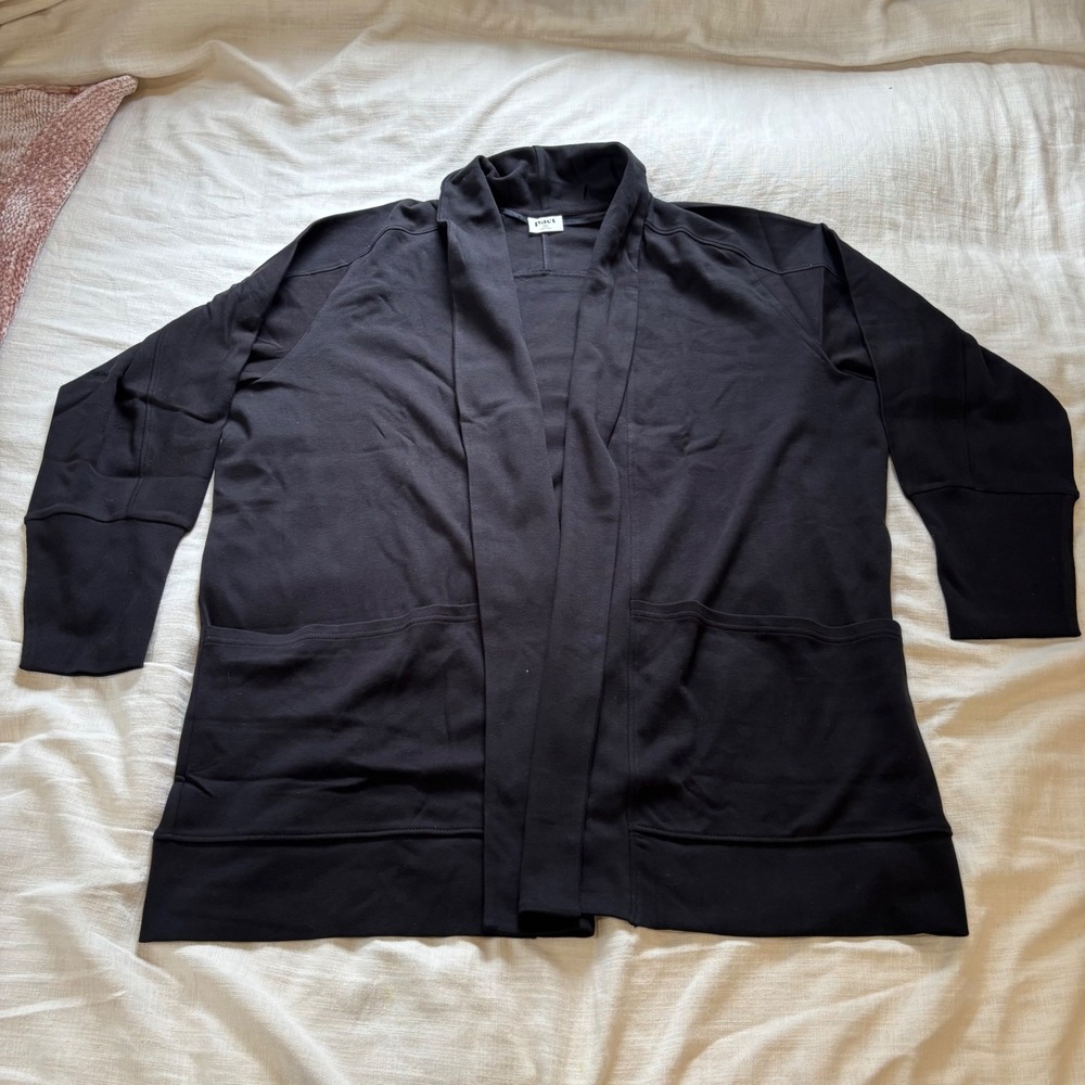 Pact Organic Cotton Airplane Open Front Cardigan Black XXL Shawl Collar Pockets